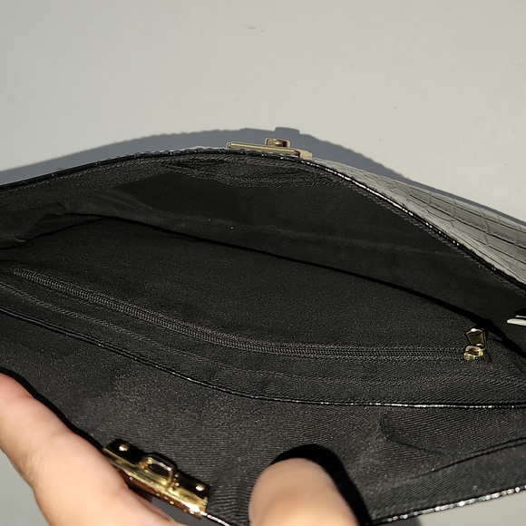 Oversized Faux Croc Leather Clutch in Black - Picture 11 of 14